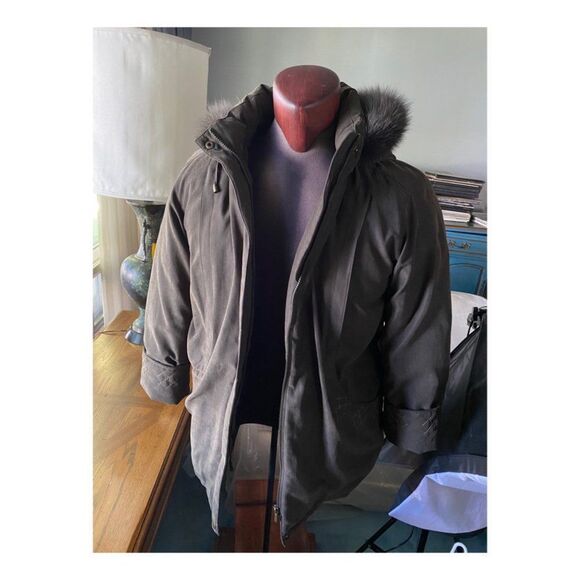 90s Utex Design Winter Parka Fluffy Fun Fur Collar Hooded Embroidery Sz L - Picture 4 of 8